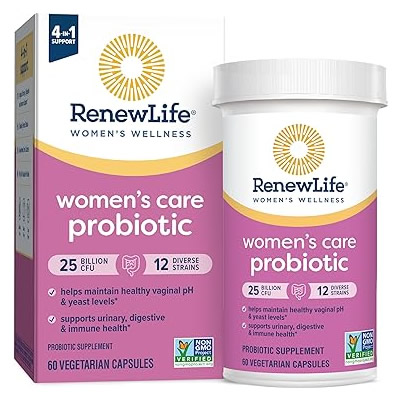 Renew Life Womens Wellness #1 Selling Women's Probiotic,** Womens Care Probiotic, 4-in-1 Support, 25 Billion CFU/Capsule Guaranteed, 12 Strains, Shelf-Stable Probiotic, Gluten Free, 60 Capsules