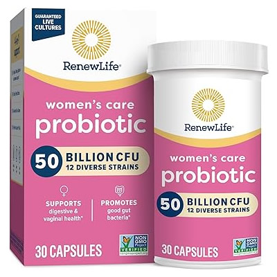 Renew Life Women's Probiotic Capsules, 50 Billion CFU Guaranteed, Supports Vaginal, Urinary, Digestive and Immune Health*, L. Rhamnosus GG, Dairy, Soy and gluten-free, 30 Count