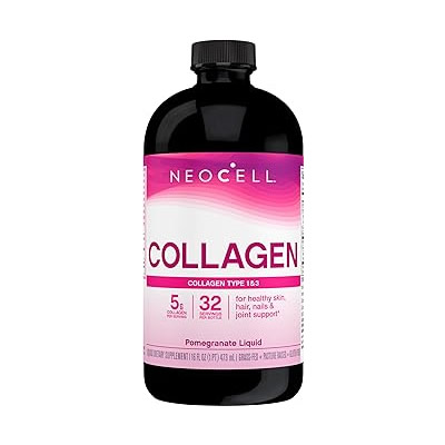 NeoCell Liquid Collagen, Skin, Hair, Nails and Joints Supplement, Includes Fruit Juice Concentrates and Green Tea Blend, Pomegranate, 16 oz., 1 Bottle